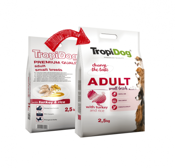 TROPIDOG PREMIUM ADULT SMALL BREEDS - WITH TURKEY & RICE 2,5kg