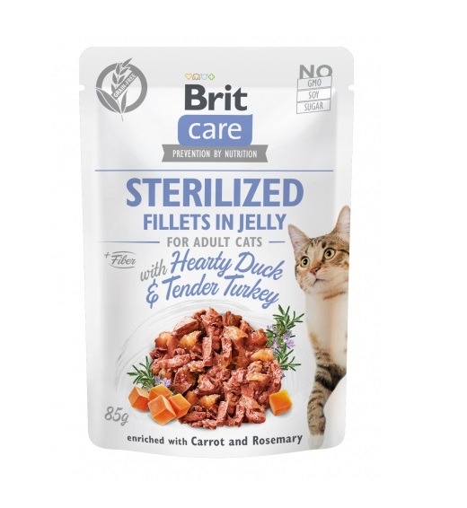 Brit Care Cat Sterilized Filety z kaczki i indyka w galarecie 85g