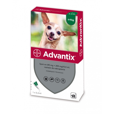 Advantix krople dla psów do 4 kg 4 x 0,4 ml