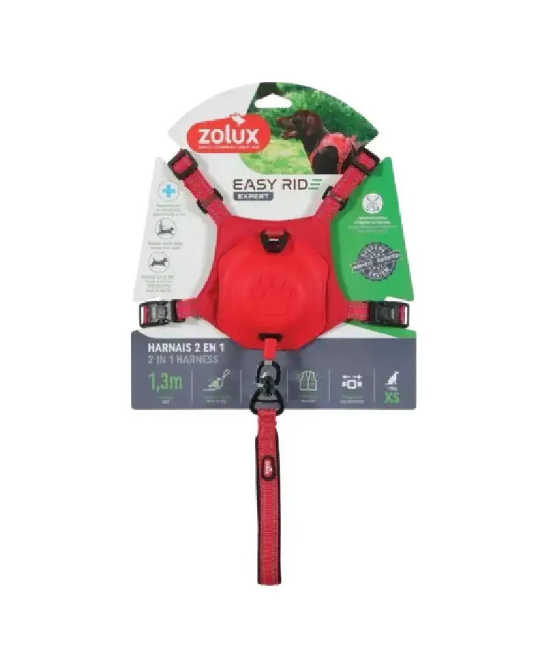 ZOLUX Szelki dla psa ze smyczą automatyczną Easyride XS czerwone