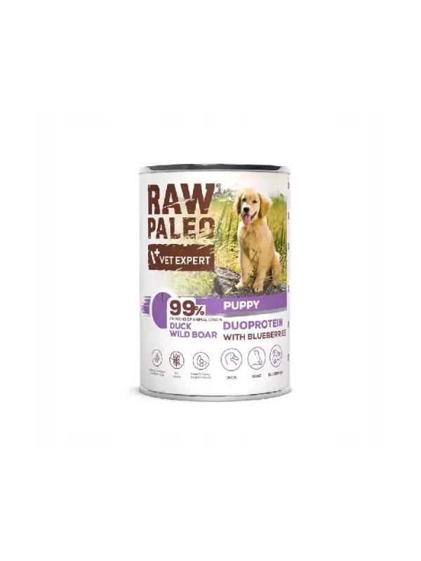 Raw Paleo VetExpert Puppy - Kaczka & Dzik - Duoproteinowa Karma mokra 400g