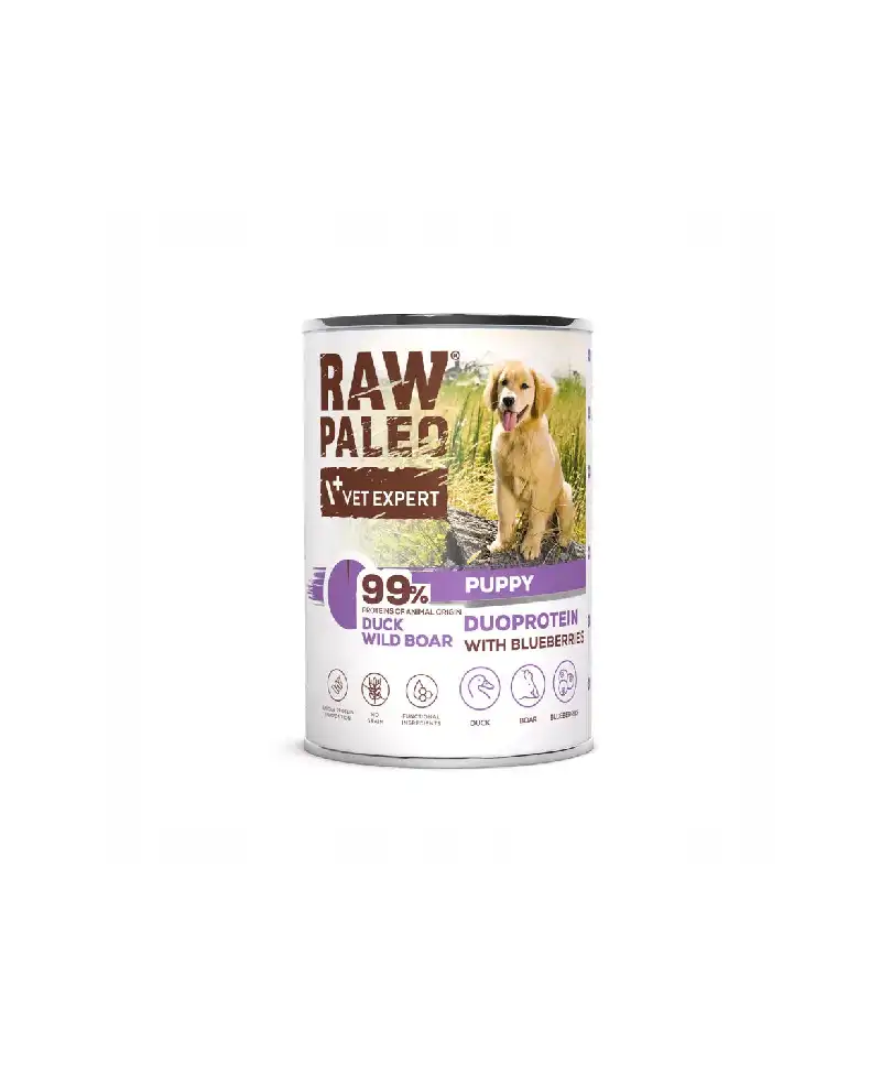 Raw Paleo VetExpert Puppy - Kaczka & Dzik - Duoproteinowa Karma mokra 400g