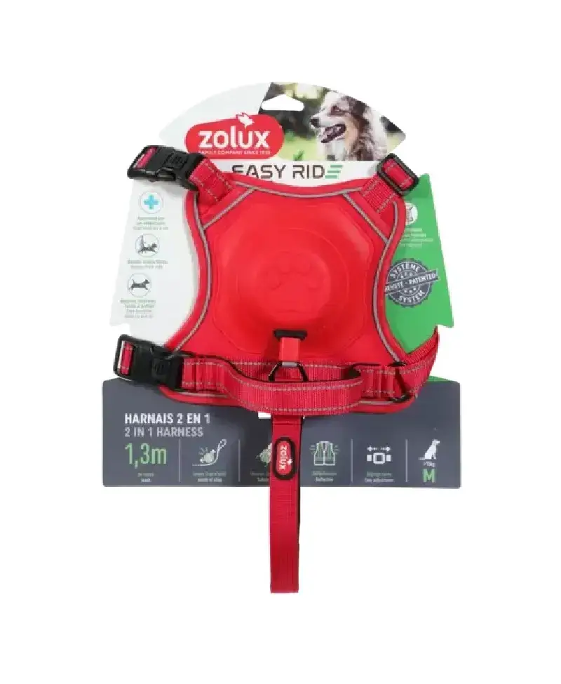 Szelki ze smyczą automatyczną Easyride M czerwone