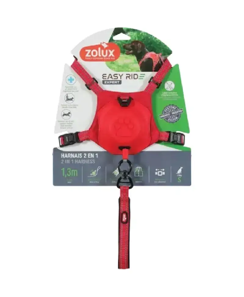Szelki ze smyczą automatyczną Easyride S czerwone