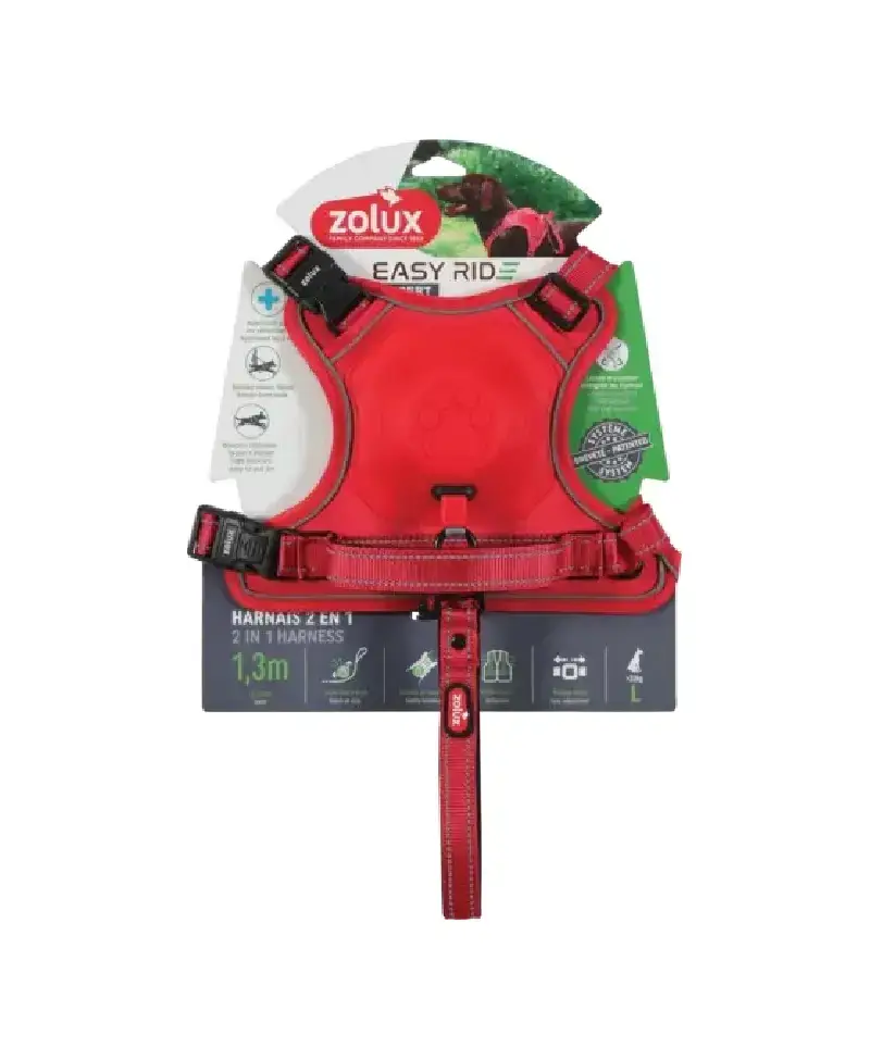Szelki ze smyczą automatyczną Easyride L czerwone