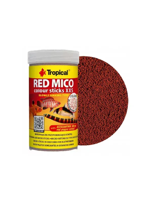 Tropical Red Mico Colour Sticks XXS Tonący Pokarm Dla Rybek pałeczki 100ml