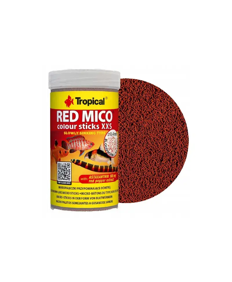 Tropical Red Mico Colour Sticks XXS Tonący Pokarm Dla Rybek pałeczki 100ml