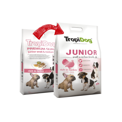 TROPIDOG PREMIUM JUNIOR SMALL&MEDIUM BREEDS- RICH IN TURKEY 2,5kg