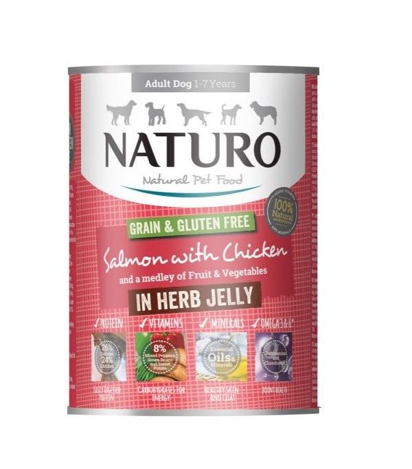 Naturo łosoś z kurczakiem w galarecie z ziołami 390g