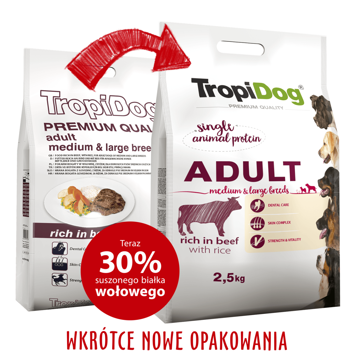 TROPIDOG PREMIUM ADULT MEDIUM&LARGE BREEDS- RICH IN BEEF 2,5kg