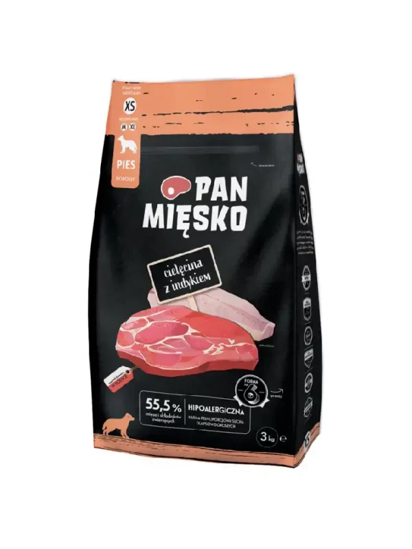 PAN MIĘSKO Cielęcina z indykiem 3 kg - rozmiar chrupek XS