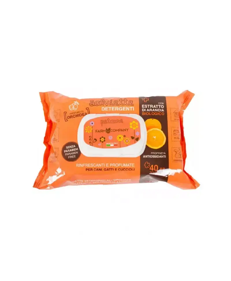Chusteczki do czyszczenia dla zwierząt z ekstraktem z pomarańczy i orchidei 40szt.