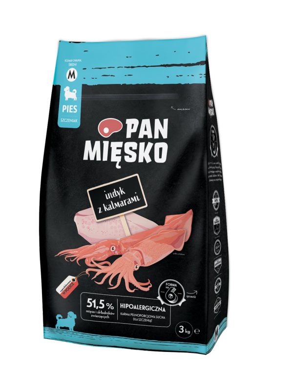 Pan Mięsko Indyk z kalmarami dla szczeniąt chrupki M 3kg