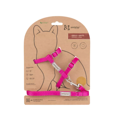 AMIPLAY SAMBA SZELKI+SMYCZ DLA KOTA S RÓŻOWY