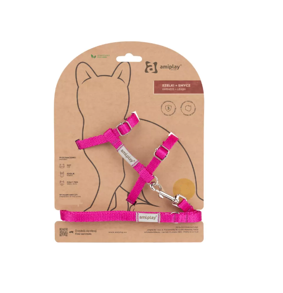AMIPLAY SAMBA SZELKI+SMYCZ DLA KOTA S RÓŻOWY
