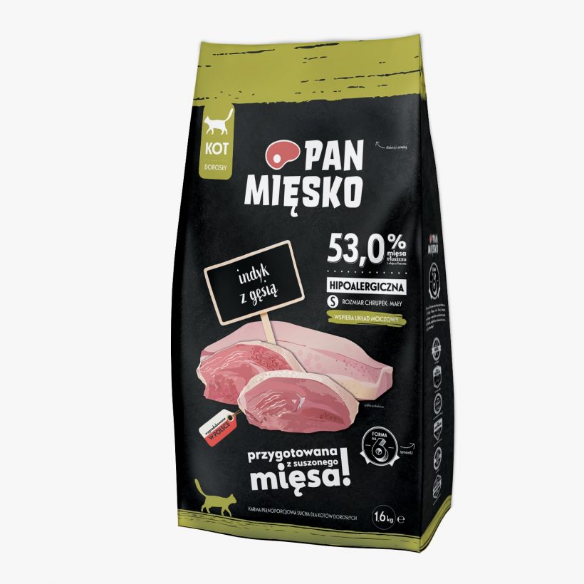 Pan Mięsko  dla kota Indyk z gęsią S 1,6kg