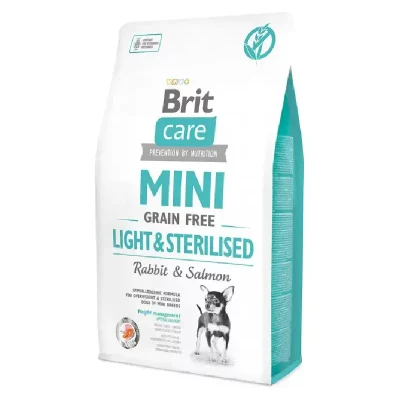 Sucha karma dla dorosłych psów ras miniaturowych z nadwagą lub sterylizowane Brit Care Mini Light & Sterilised 2 kg