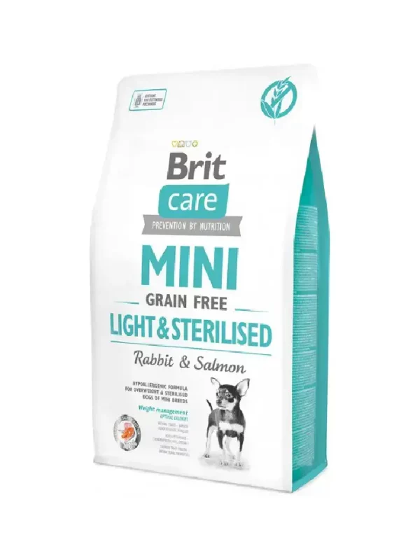 Sucha karma dla dorosłych psów ras miniaturowych z nadwagą lub sterylizowane Brit Care Mini Light & Sterilised 2 kg