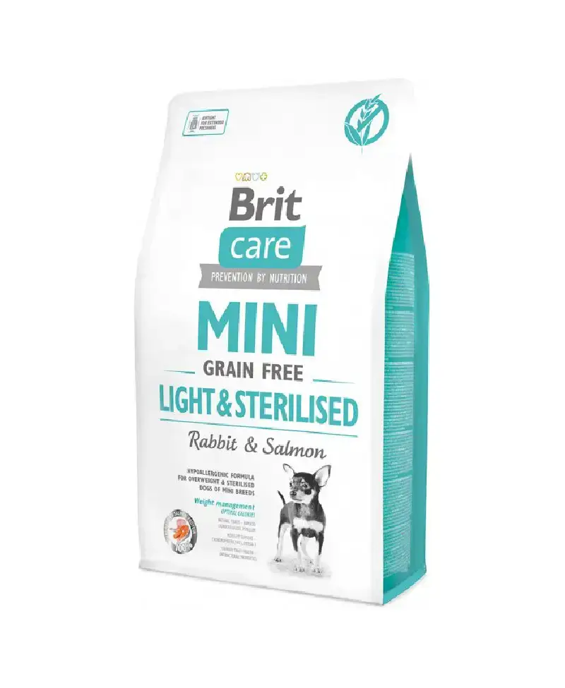 Sucha karma dla dorosłych psów ras miniaturowych z nadwagą lub sterylizowane Brit Care Mini Light & Sterilised 2 kg