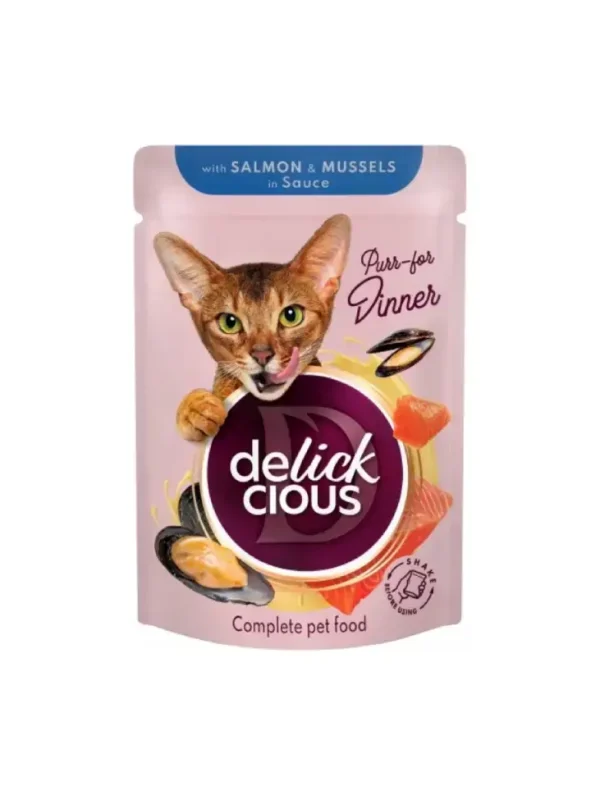 Delickcious Adult Łosoś i Małże w sosie Mokra Karma dla kota 85g