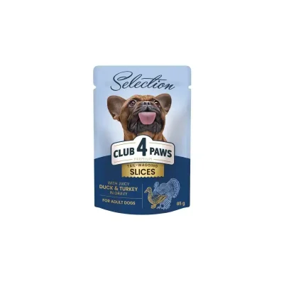 CLUB 4 PAWS Premium Selection Pies karma dla małych ras mokra- kaczka i indyk w sosie 85g