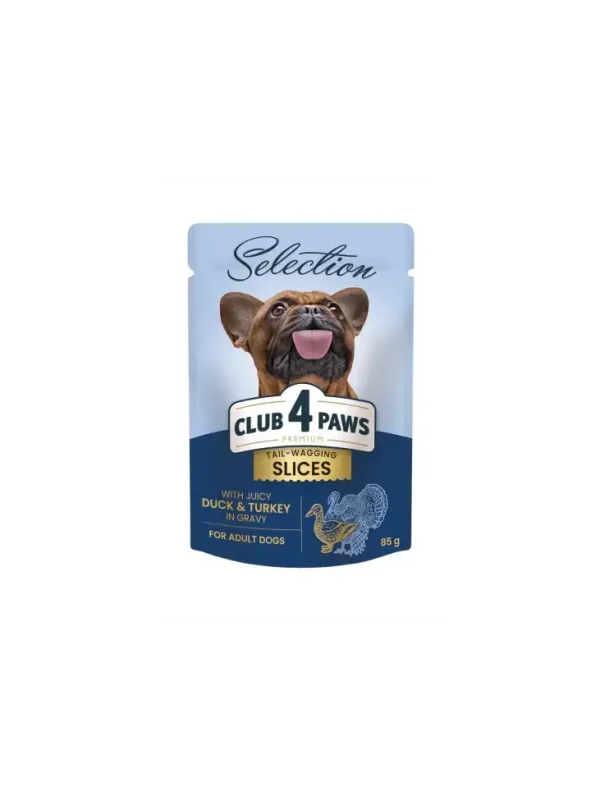 CLUB 4 PAWS Premium Selection Pies karma dla małych ras mokra- kaczka i indyk w sosie 85g