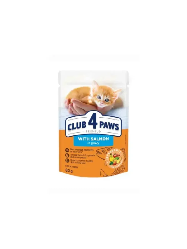 CLUB 4 PAWS Premium Kocięta karma mokra- łosoś w sosie 80g