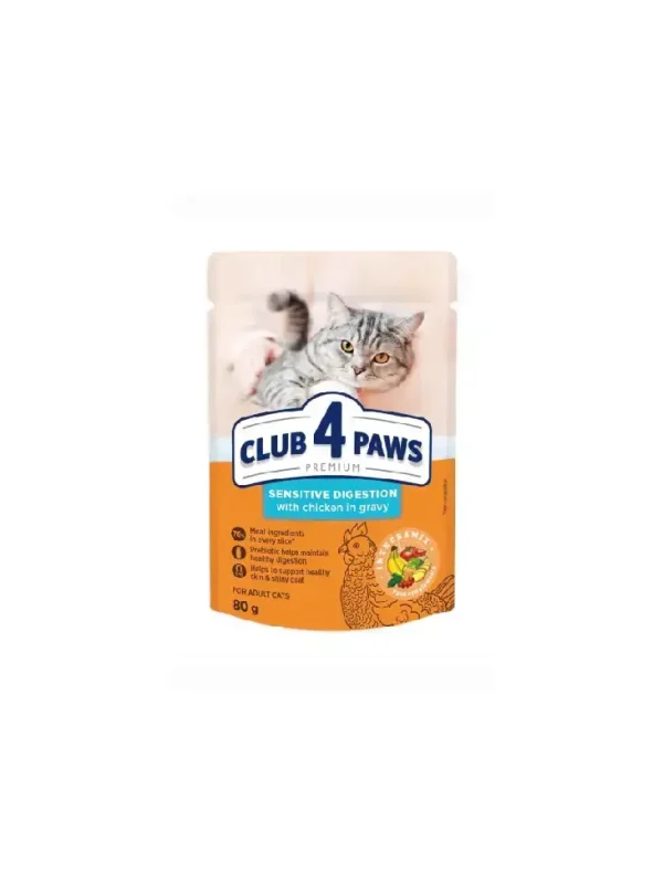 CLUB 4 PAWS Premium Kot karma mokra Sensitive digestion- z kurczakiem 80g