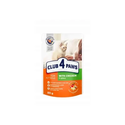 CLUB 4 PAWS Premium Kocięta karma mokra- kurczak w sosie 80g