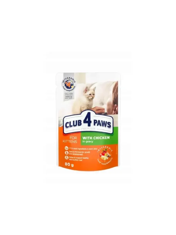 CLUB 4 PAWS Premium Kocięta karma mokra- kurczak w sosie 80g