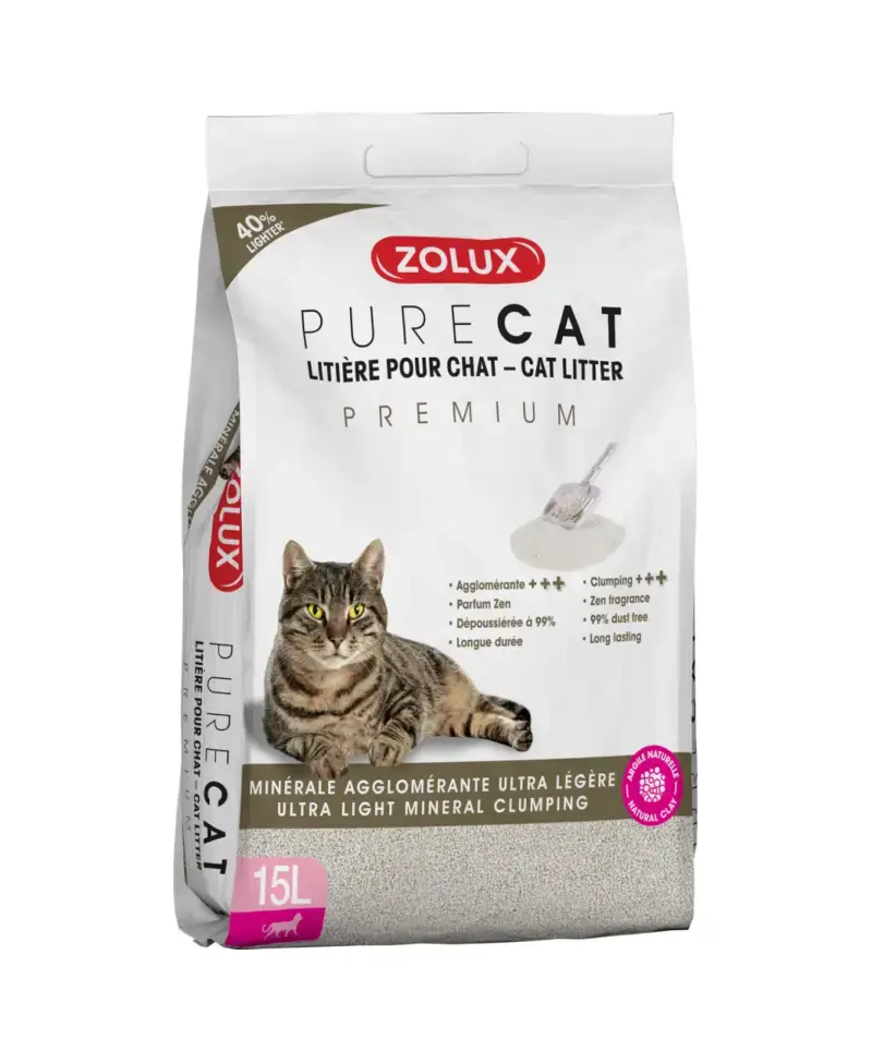 Żwirek mineralny zbrylający PURECAT Premium 15l