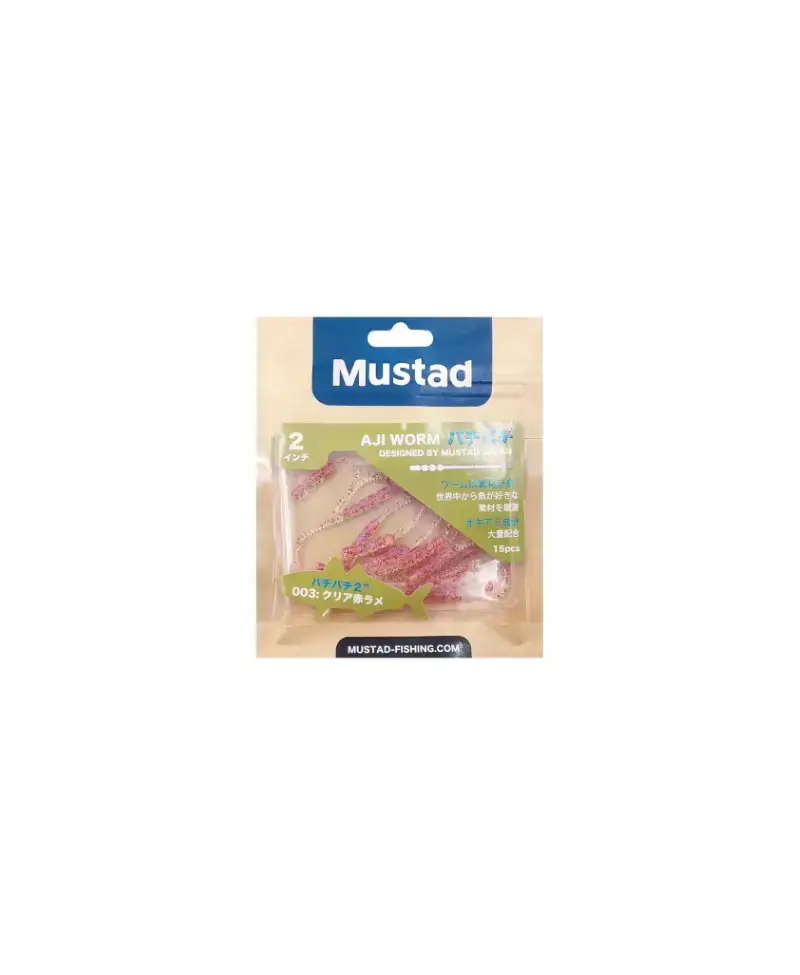 Mustad AJI Worm - Fla - Fla - kolor Clear Red Glitter