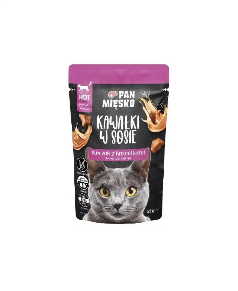 Pan Mięsko kot kawałki w sosie kurczak z krewetkami 85g